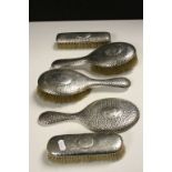 Six piece Hallmarked Silver Dressing table Mirror & Brush set with Hammered style decoration &