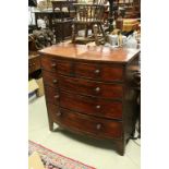 19th Century Mahogany Bowfront chest of three long two short drawers on swept feet