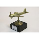 Brass Model of a World War II Fighter Airplane on Stand