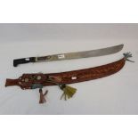 A Vintage El Gavilan Columbian Machete With Detailed Decorative Leather Sheath.