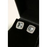 Pair of 18CT White Gold Aquamarine and Diamond cluster earrings of 2.4CT's