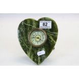 Easel style desktop hand wind Clock with Heart shaped Green Marble surround, approx 15.5 x 13.5cm