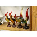 Four vintage Murano Glass Cockerels all with "Venetian Glass Company" labels, the tallest approx