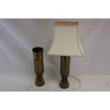 A Pair Of World War One / WW1 Shell Case Trench Art Vases One Having Been Converted Into A Lamp.