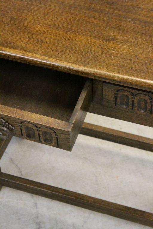 20th century Jacobean Style Oak Side Table with Two Drawers, 76cms wide x 67cms high - Image 3 of 3