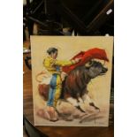 Jose Maria Tuser Gouache mid 20th century bull fighting scene, signed, approx. 41cm x 34cm,