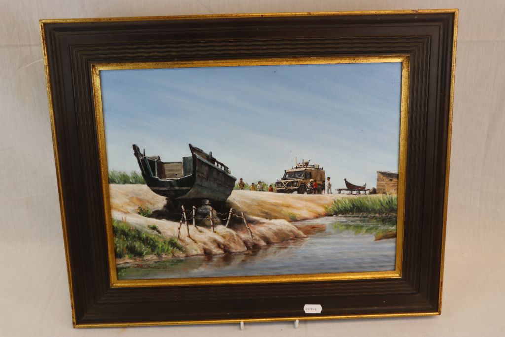 A Framed Oil On Canvas By J.H.L. Beattie Entitled Dry Dock. - Image 2 of 4