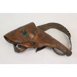 A Vintage Brown Leather Holster With Matching Bullet Belt, Possibly South American.