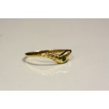 Yellow Gold wishbone style ring with single emerald