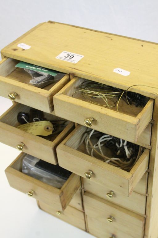 Vintage Stripped Pine tabletop set of 14 Drawers with contents to include two Georgian Hallmarked - Image 2 of 4