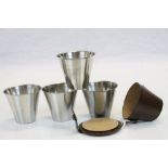 Set of Four Danish Stacking Stainless Steel Stirrup Cups in a Leather Case