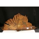Large vintage Japanese Wooden Fan with hand painted Figural & Landscape scene & signed, approx