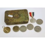 A World War One / WW1 Princess Mary Christmas Tin Together With A World War One Victory Medal And