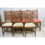 Set of Seven Late Victorian Stained Beech Dining Chairs with Pierced Carved Backs
