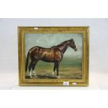 Gilt framed Oil on Board of a Horse, signed "E R Hood", image approx 32 x 39.5cm
