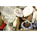 Two Boxes of Mixed Ceramics and Glassware including Large 19th Meat Plate, Chinese Jar, etc