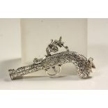 Silver miniature flintlock pistol in the form of a whistle