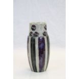 Royal Doulton Stoneware Vase, Arts & Crafts style Tube lined decoration in Purple & Green and