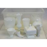 Quantity of vaseline glass to include vases, jugs, comport etc