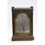 19th Century Wooden cased Fusee Mantle Clock with glazed panels, Silver metallic Dial with Roman