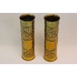 A Pair Of World War One / WW1 1917 Remington UMC 75mm Decorative Trench Art Brass Shell Case Vases.