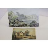Two unframed watercolour rural lake scene with figures monogrammed TMR (Thomas Miles Richardson Jr)