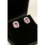 Pair of 18CT White Gold pink Sapphire and Diamond cluster earrings of 1.25CT's