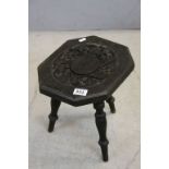 Late 19th / Early 20th century Stained Oak Carved Three Legged Stool, 31cms wide x 33cms high