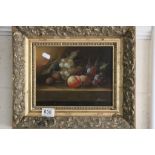 Ladell contemporary oil on board still life of fruit in an ornate gilt frame