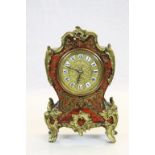 French boulle work mantle clock, raised on gilt cast feet, cast scrolling decoration, gilt face with