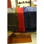 Four Victorian Table Covers of red, blue, green and gold ground
