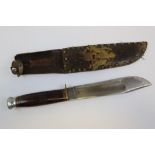 A Vintage William Rodgers Bowie Style Hunting Knife With Leather Sheath.