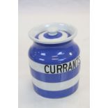 T G Green Cornishware ' Currants ' Storage Jar, black shield mark to base