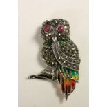 Silver and Plique a Jour Owl brooch with Ruby Eyes