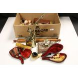 Mixed vintage Collectables to include Meerschaum Pipes, Opium Pipe, carved Oriental disc, stone