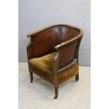 Early 20th century Oak Tub Chair with Brass Studded Leatherette Back and Upholstered Seat