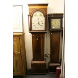 19th century Mahogany Inlaid 8 day Longcase Clock, with arched painted dial, 213cms high