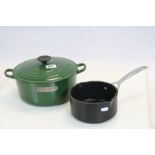 Green Le Creuset pot and small saucepan
