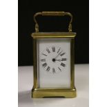 Large vintage Brass Carriage Clock with bevelled Glass panels & Enamel dial, maker marked "R & Co"