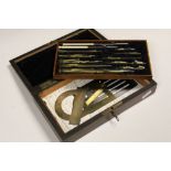 Vintage boxed Draughtsman's set to include Brass Protractors etc, box approx 23 x 13 x 4.5cm