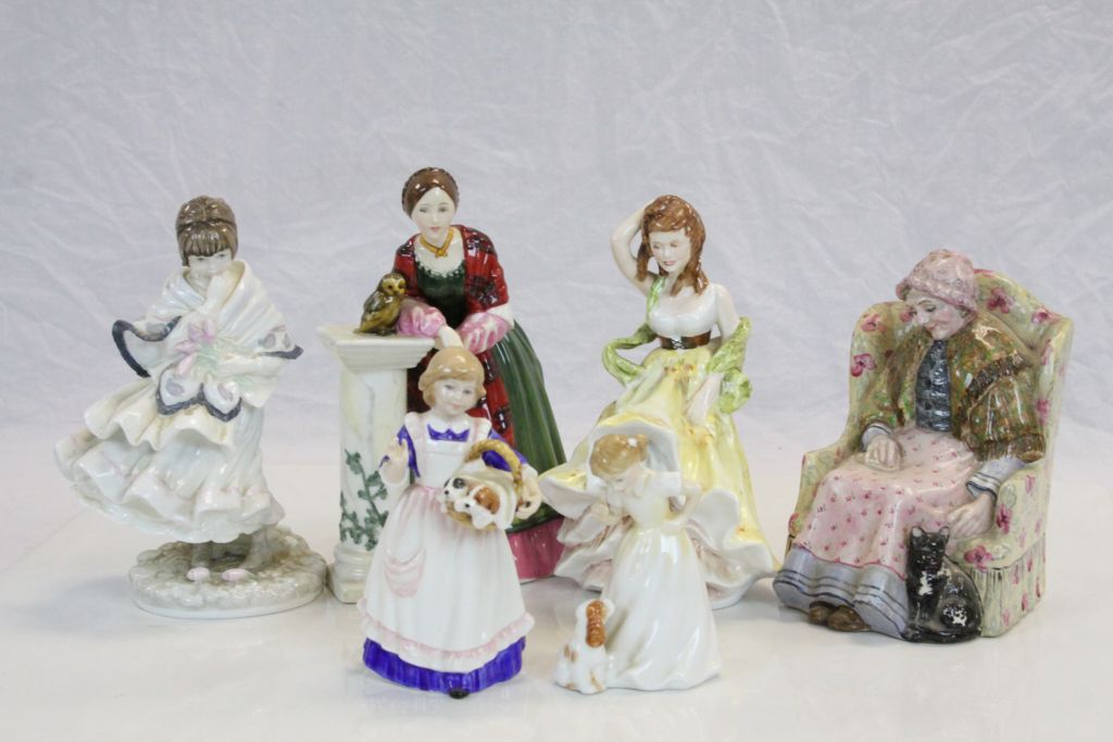 Collection of ceramic Figurines to include; Coalport "Visiting Day", Limited Edition Royal