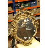 18th Century Giltwood and Gesso Foliate and Floral Scroll Carved Mirror, mirror plate on a hinged