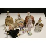 Collection of vintage Ceramic half Pin Dolls, four with bases, plus a large example, vintage