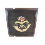 A World War One / WW1 Framed Silk Regimental Embroidered Picture Of The Cornish Light Infantry.