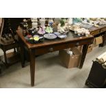 Early 20th century Oak Desk with Leather Inset Top, two drawers with cup handles and raised on