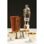 Early 20th century Travel Cocktail Set comprising a Silver Plate Cocktail Shaker and Four Stacking