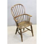 19th century Child's Beech and Elm Hoop and Spindle Back Windsor Elbow Chair
