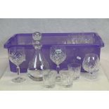 Collection of Cut crystal drinking glasses, various types and a Decanter