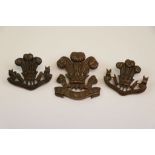 A Collection Of Three The Welsh Regiment OSD Cap Badges, All With Fixings To The Rear.