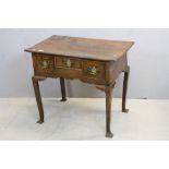 George II / III Elm Low Boy with Three Short Drawers over a Shaped Apron and Four Cabriole Legs with